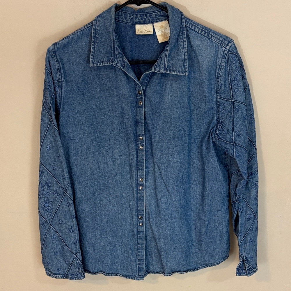 Vintage Bobbie Brooks Denim Shirt with Embroidered Sleeves Size L